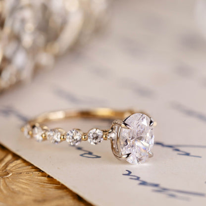 Marquise Shaped Three Stone Lab Grown Diamond Engagement Ring