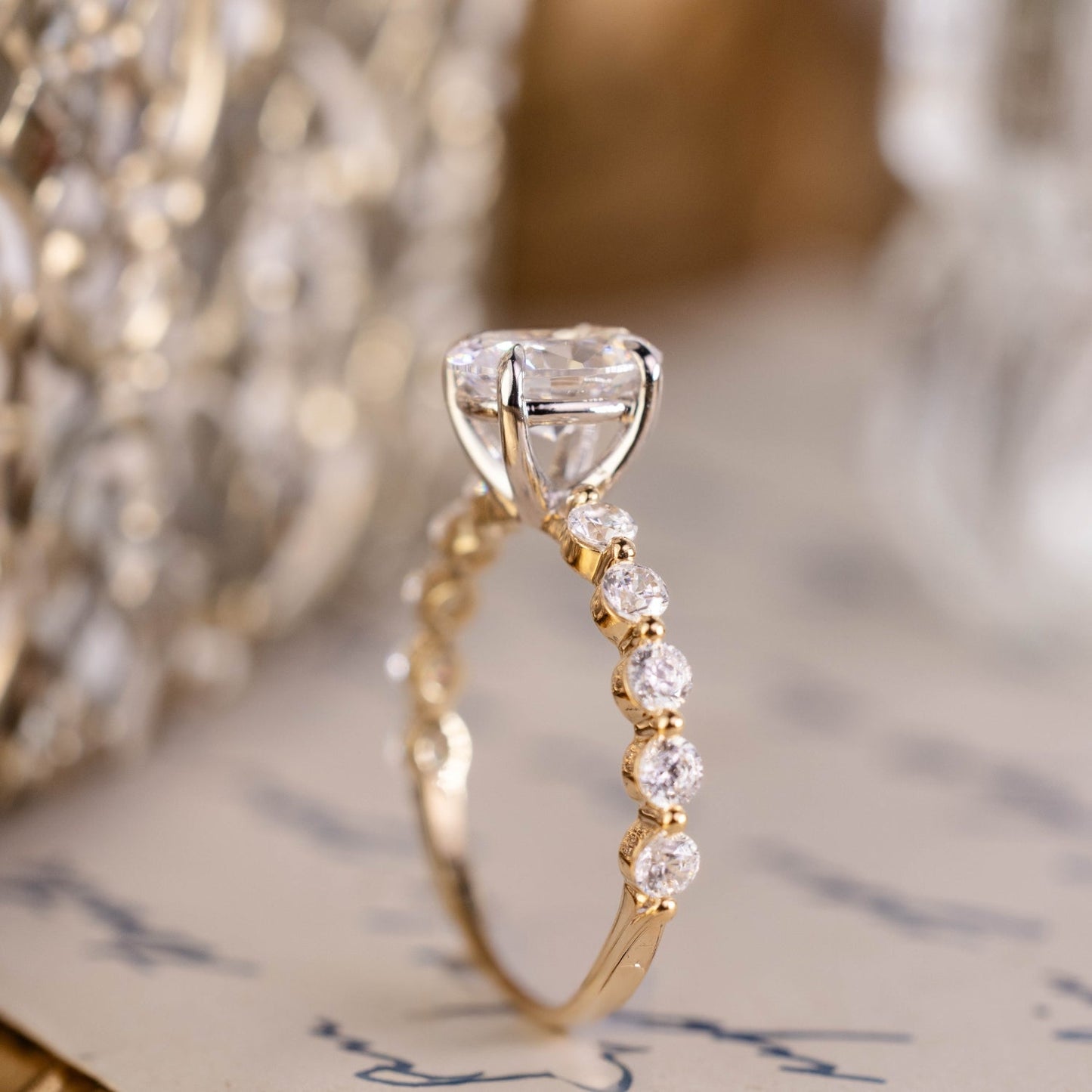 Marquise Shaped Three Stone Lab Grown Diamond Engagement Ring