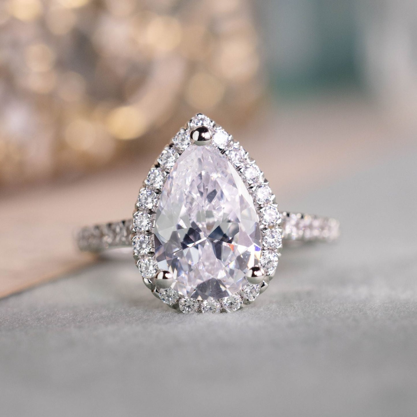 Marquise Shaped Three Stone Lab Grown Diamond Engagement Ring