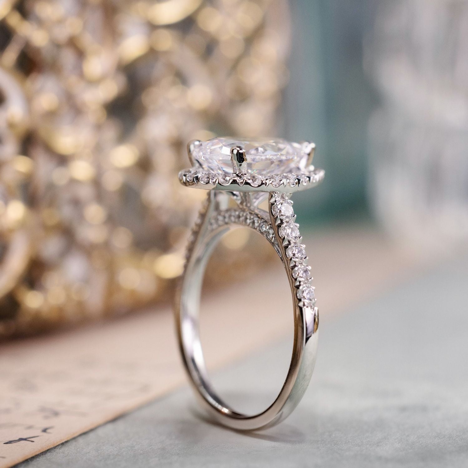 Marquise Shaped Three Stone Lab Grown Diamond Engagement Ring