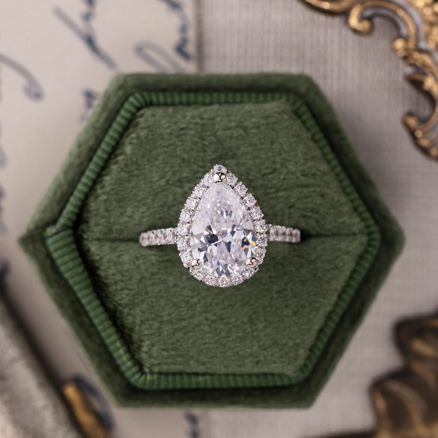 Marquise Shaped Three Stone Lab Grown Diamond Engagement Ring