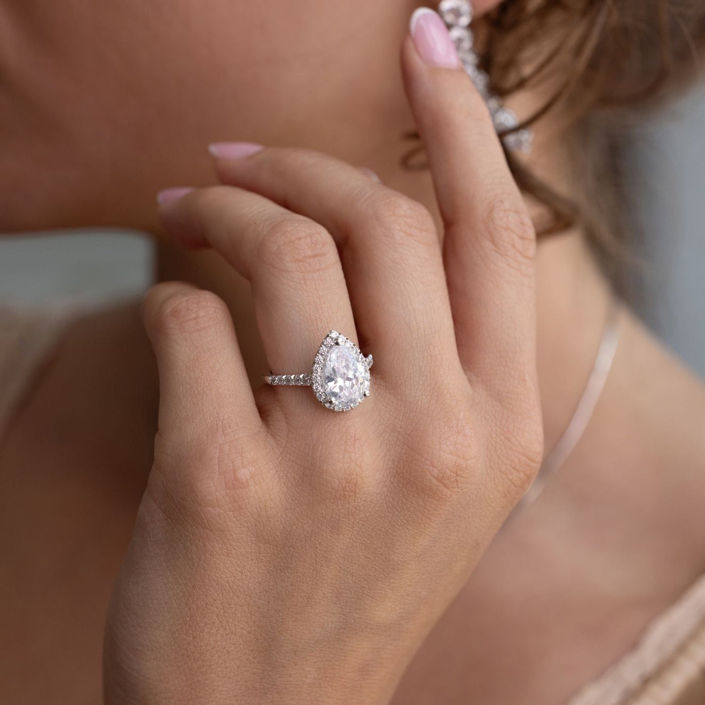 Marquise Shaped Three Stone Lab Grown Diamond Engagement Ring