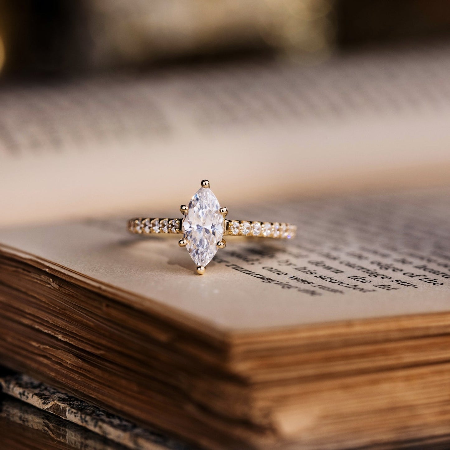 Marquise Shaped Three Stone Lab Grown Diamond Engagement Ring