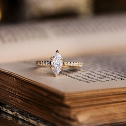 Marquise Shaped Three Stone Lab Grown Diamond Engagement Ring