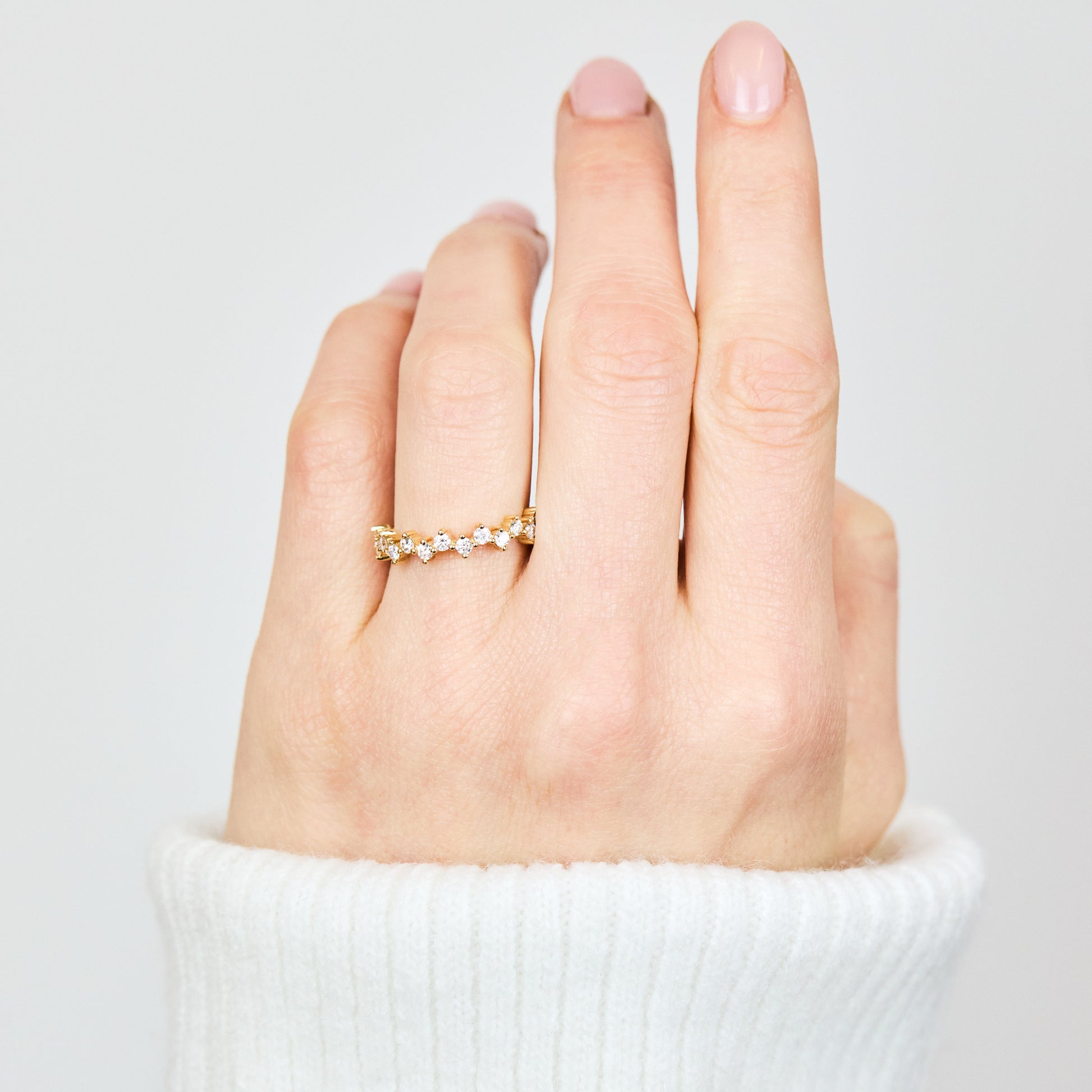 0.25 TCW Round Shaped Half Eternity Lab Grown Diamond Wedding Band