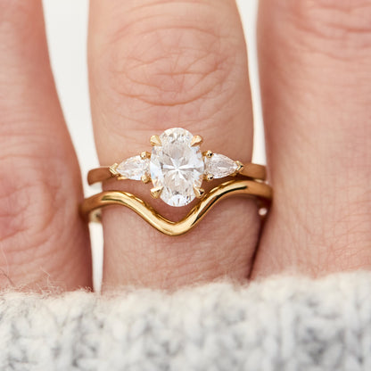 Marquise Shaped Three Stone Lab Grown Diamond Engagement Ring