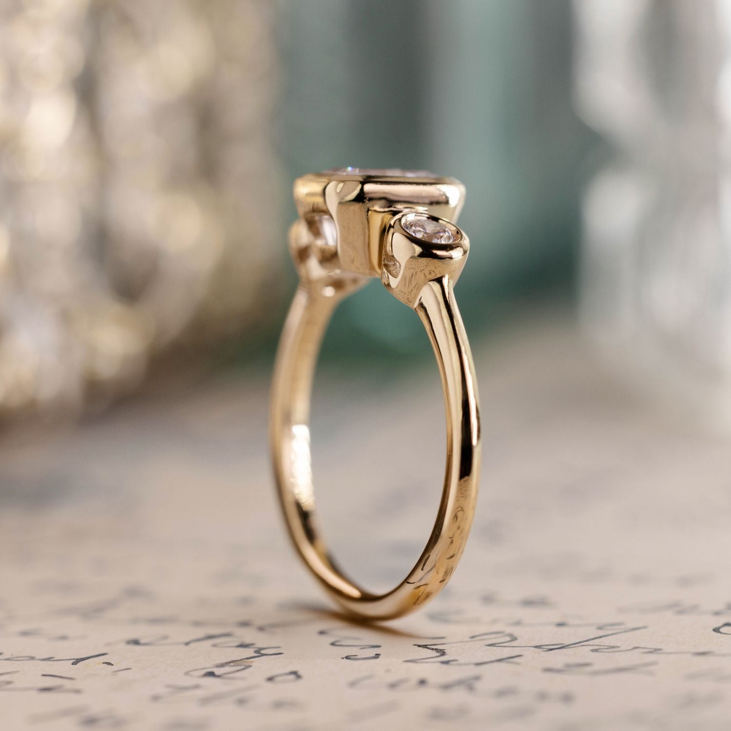 Marquise Shaped Three Stone Lab Grown Diamond Engagement Ring