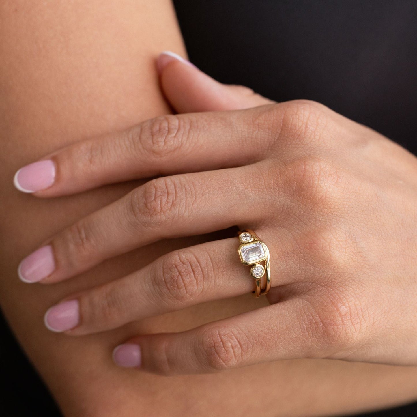 Marquise Shaped Three Stone Lab Grown Diamond Engagement Ring