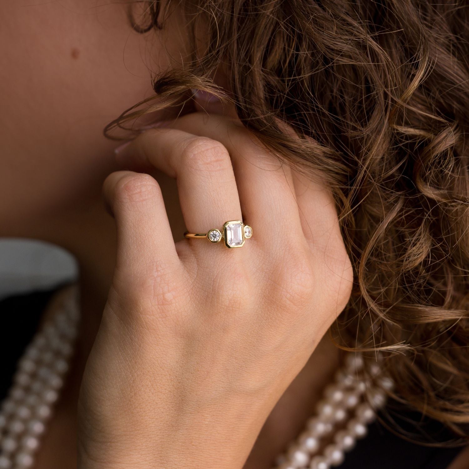 Marquise Shaped Three Stone Lab Grown Diamond Engagement Ring