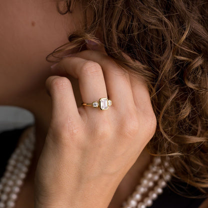 Marquise Shaped Three Stone Lab Grown Diamond Engagement Ring