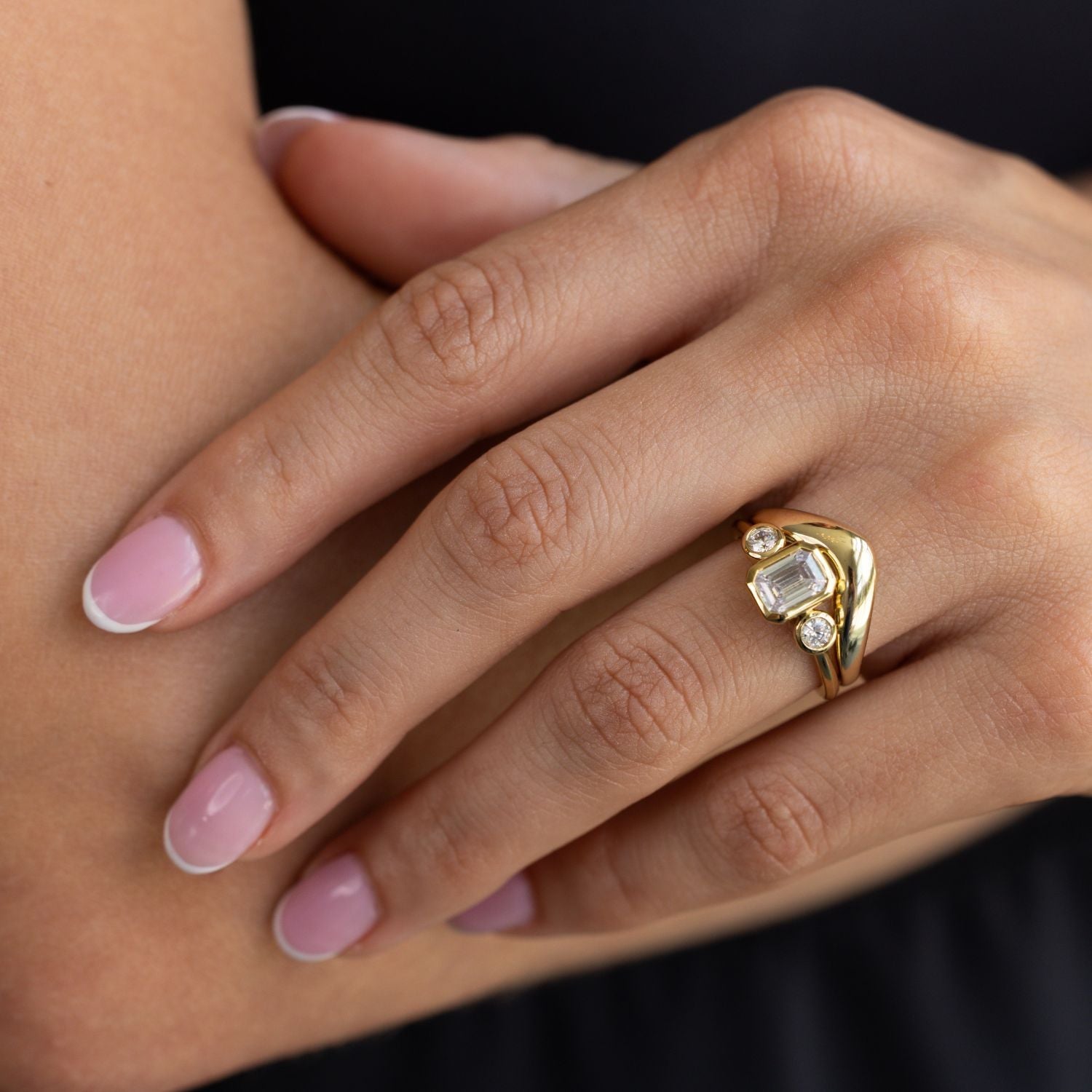 Marquise Shaped Three Stone Lab Grown Diamond Engagement Ring