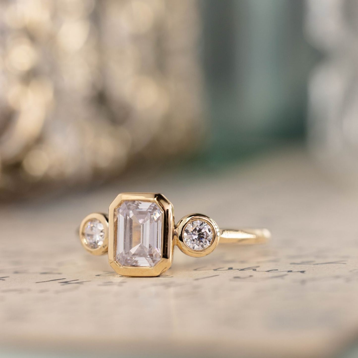 Marquise Shaped Three Stone Lab Grown Diamond Engagement Ring