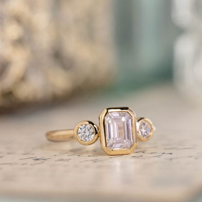 Marquise Shaped Three Stone Lab Grown Diamond Engagement Ring