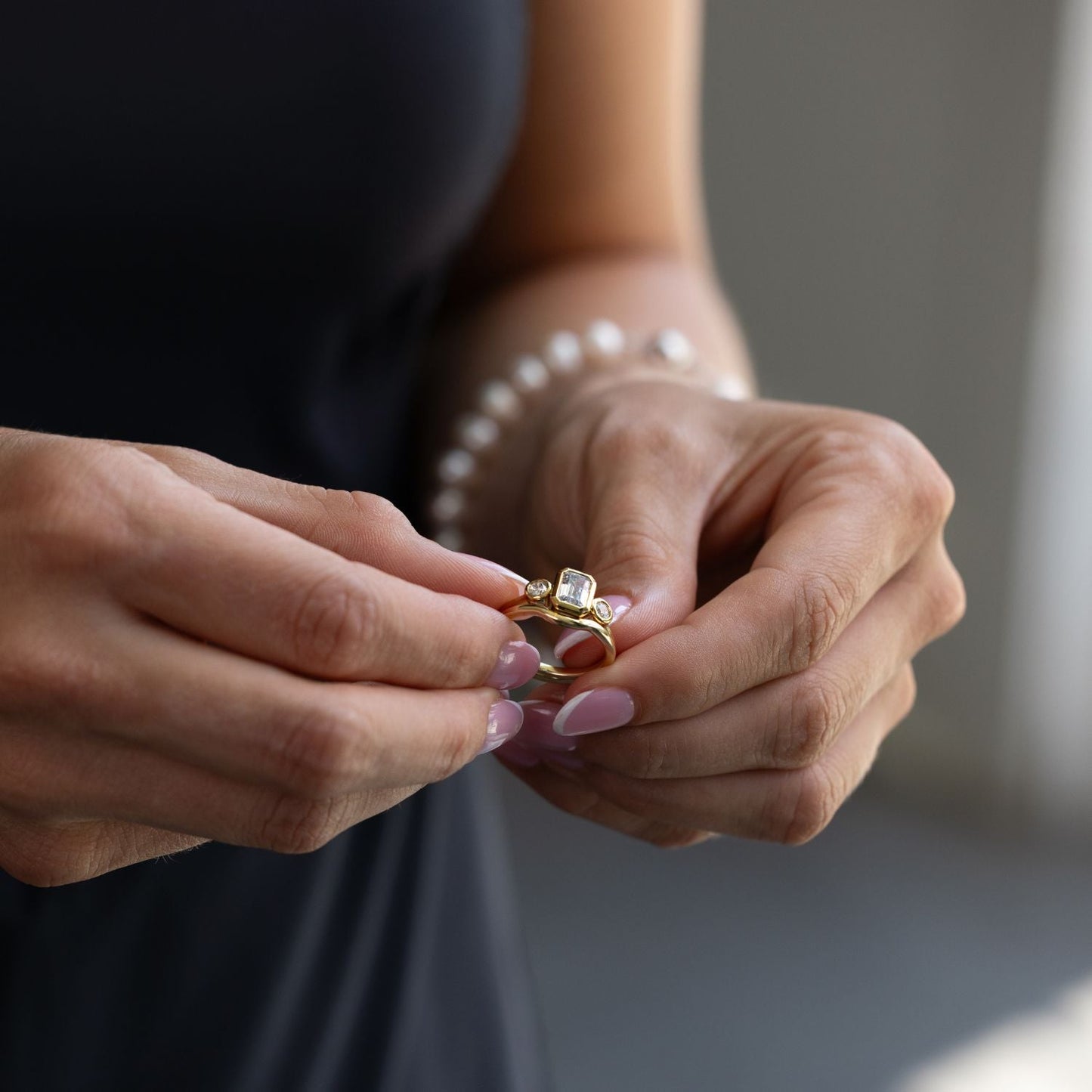 Marquise Shaped Three Stone Lab Grown Diamond Engagement Ring