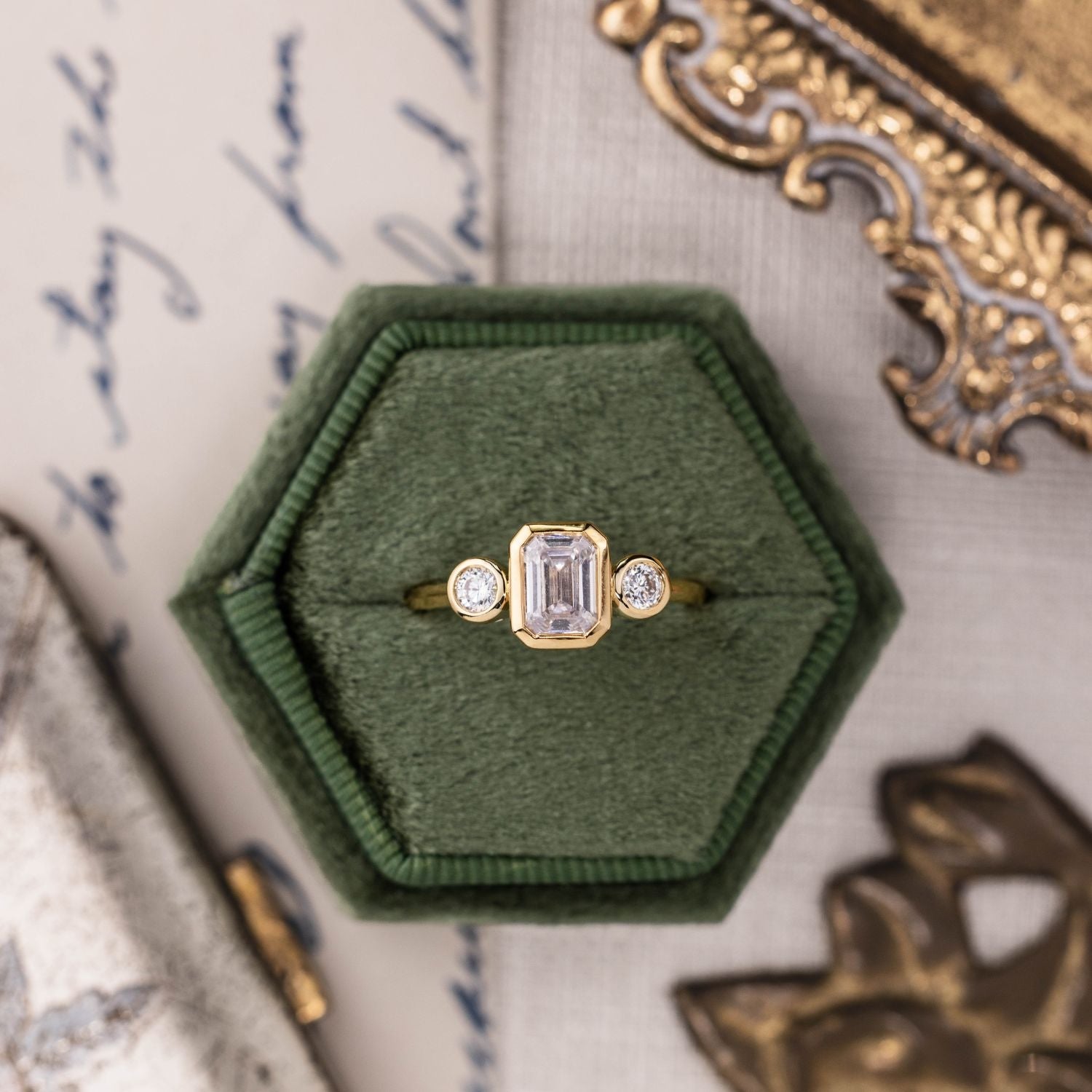 Marquise Shaped Three Stone Lab Grown Diamond Engagement Ring