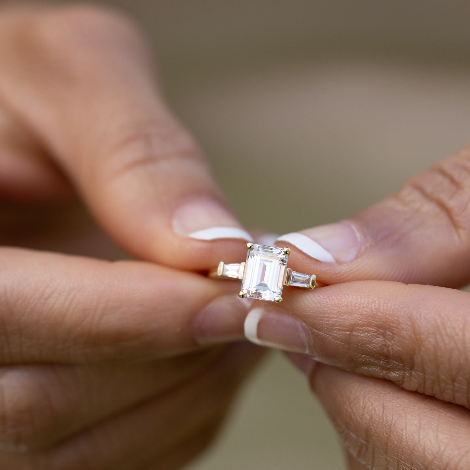 Marquise Shaped Three Stone Lab Grown Diamond Engagement Ring