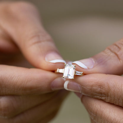 Marquise Shaped Three Stone Lab Grown Diamond Engagement Ring