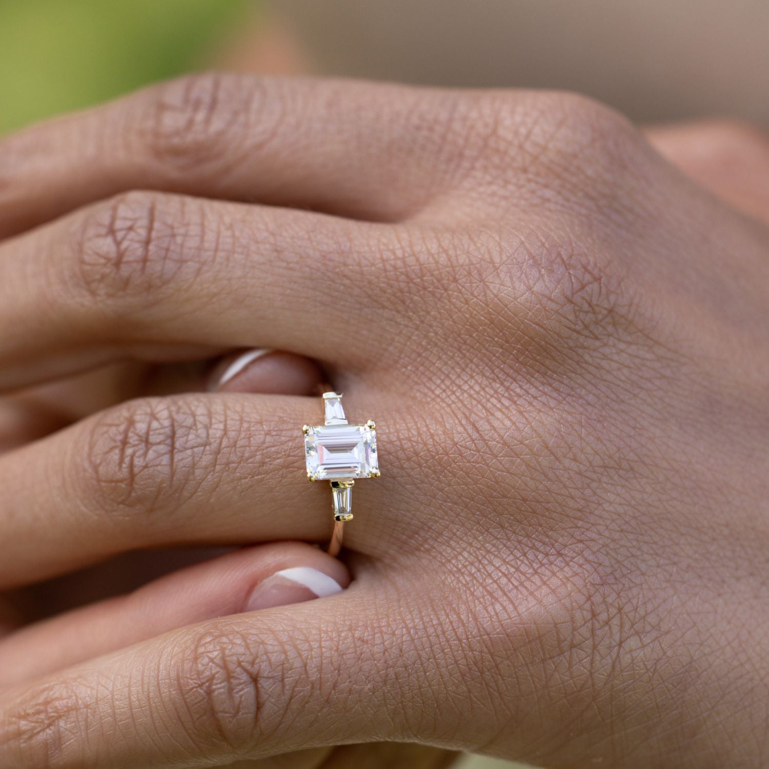 Marquise Shaped Three Stone Lab Grown Diamond Engagement Ring