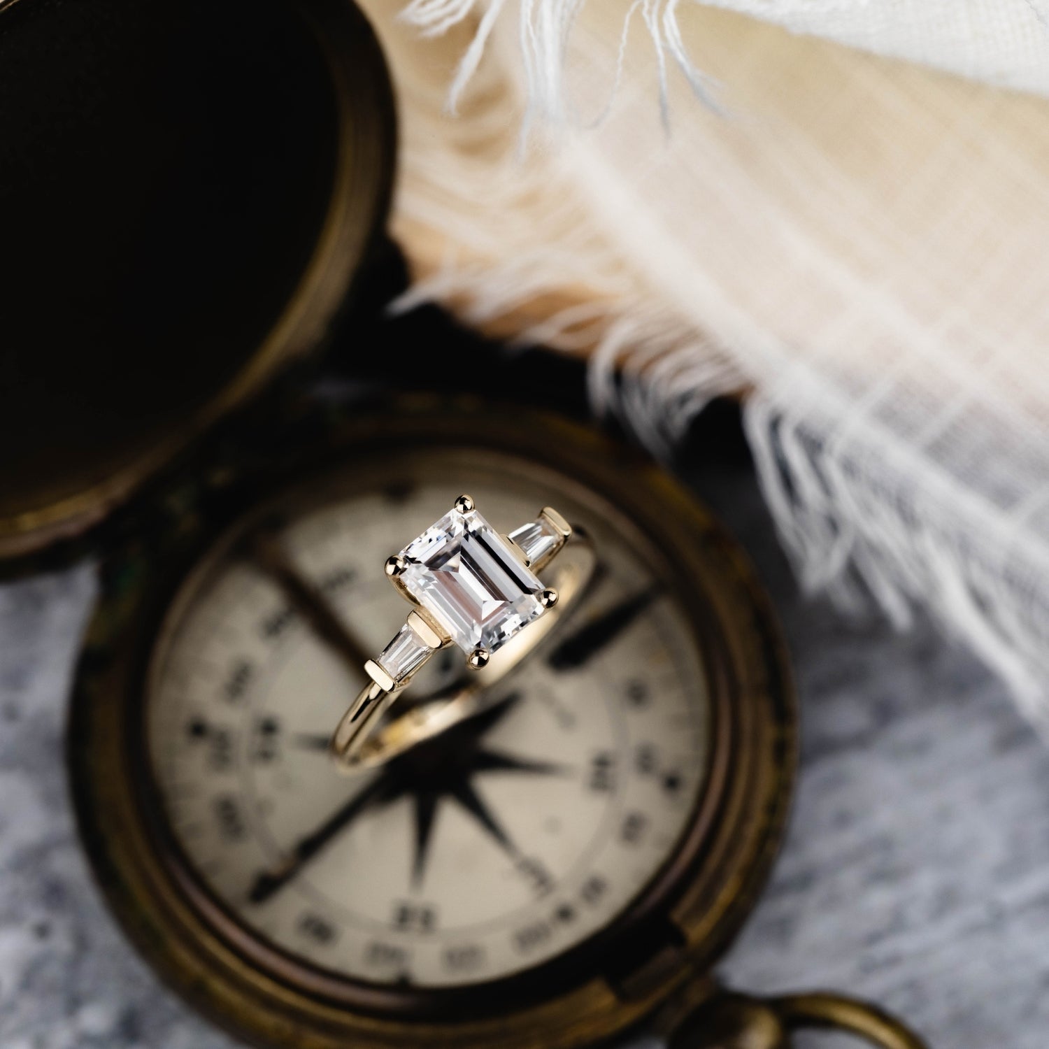 Marquise Shaped Three Stone Lab Grown Diamond Engagement Ring