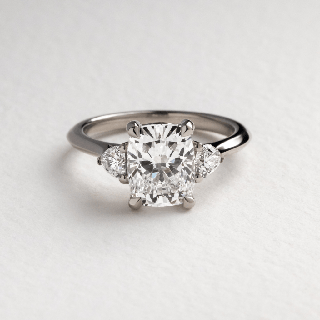 Marquise Shaped Three Stone Lab Grown Diamond Engagement Ring