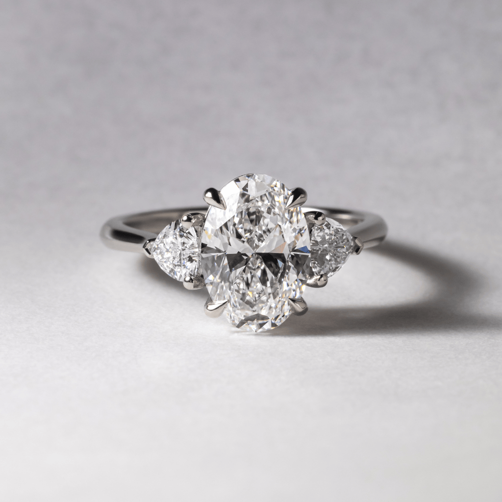 Marquise Shaped Three Stone Lab Grown Diamond Engagement Ring