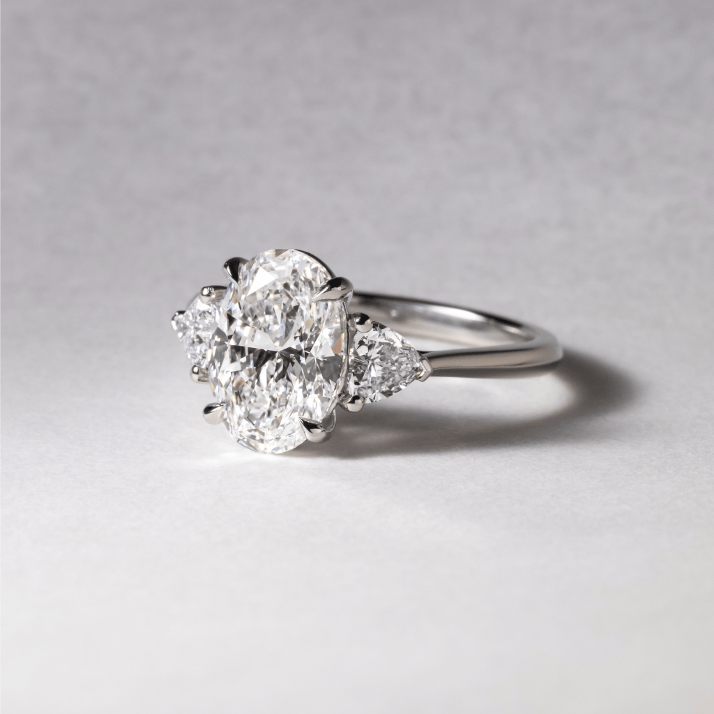 Marquise Shaped Three Stone Lab Grown Diamond Engagement Ring