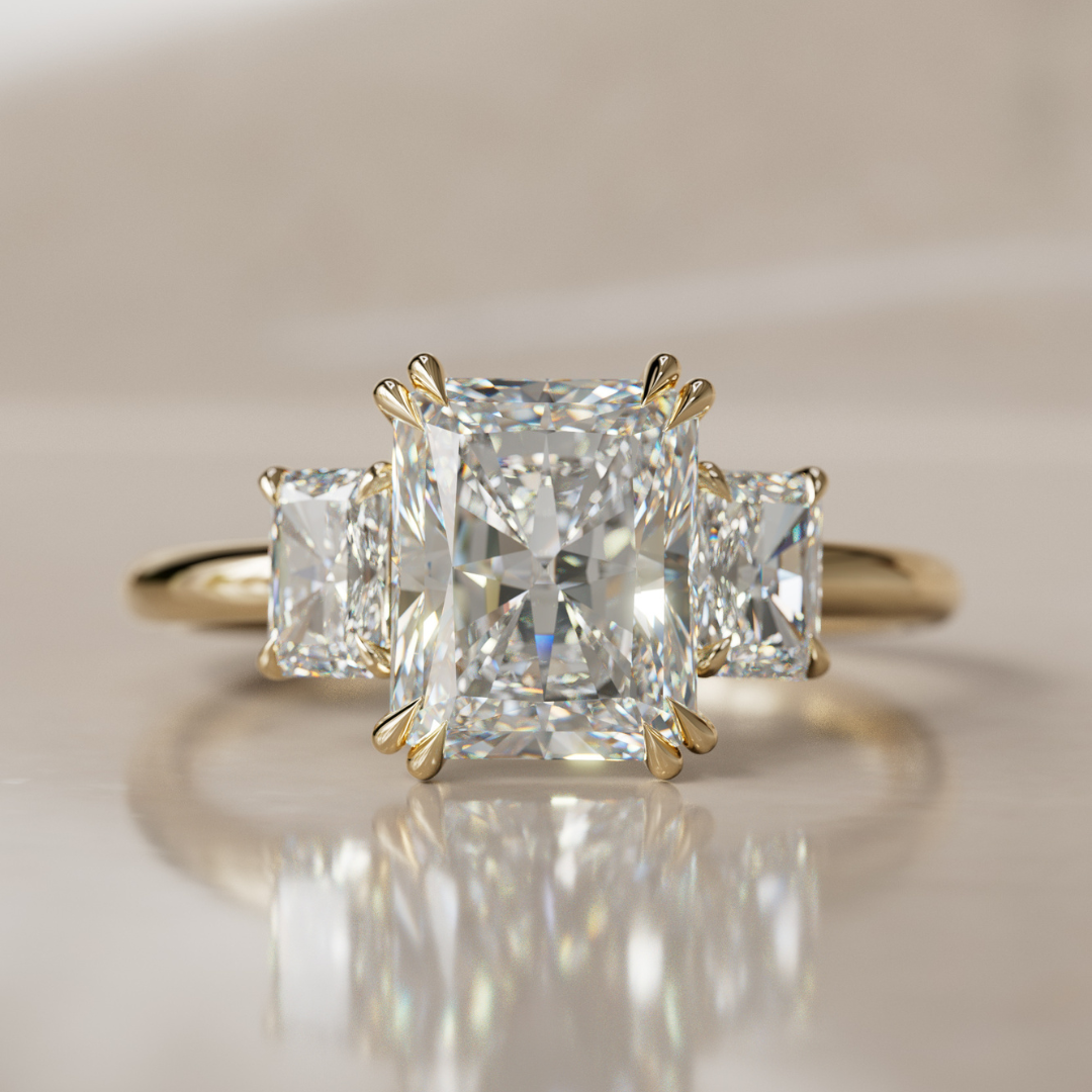 Marquise Shaped Three Stone Lab Grown Diamond Engagement Ring