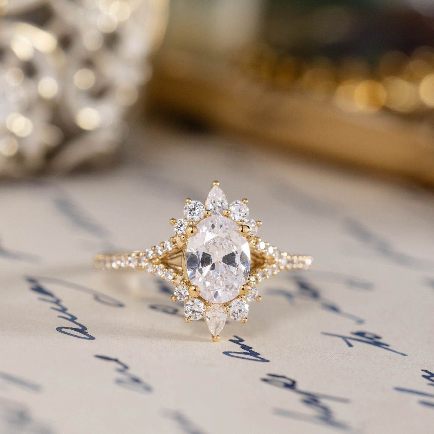 1 CT Oval Halo & Pave With Vintage Style Lab Grown Diamond Engagement Ring