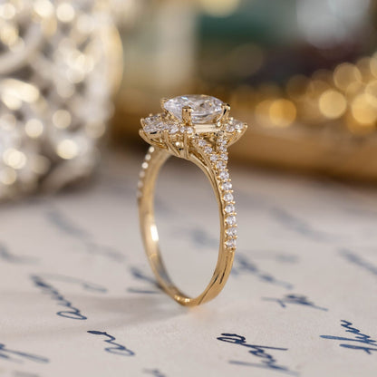 1 CT Oval Halo & Pave With Vintage Style Lab Grown Diamond Engagement Ring