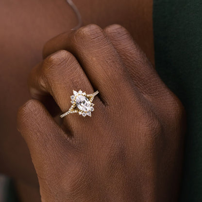 1 CT Oval Halo & Pave With Vintage Style Lab Grown Diamond Engagement Ring