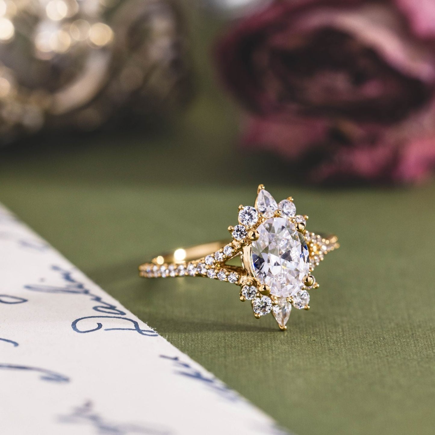 1 CT Oval Halo & Pave With Vintage Style Lab Grown Diamond Engagement Ring