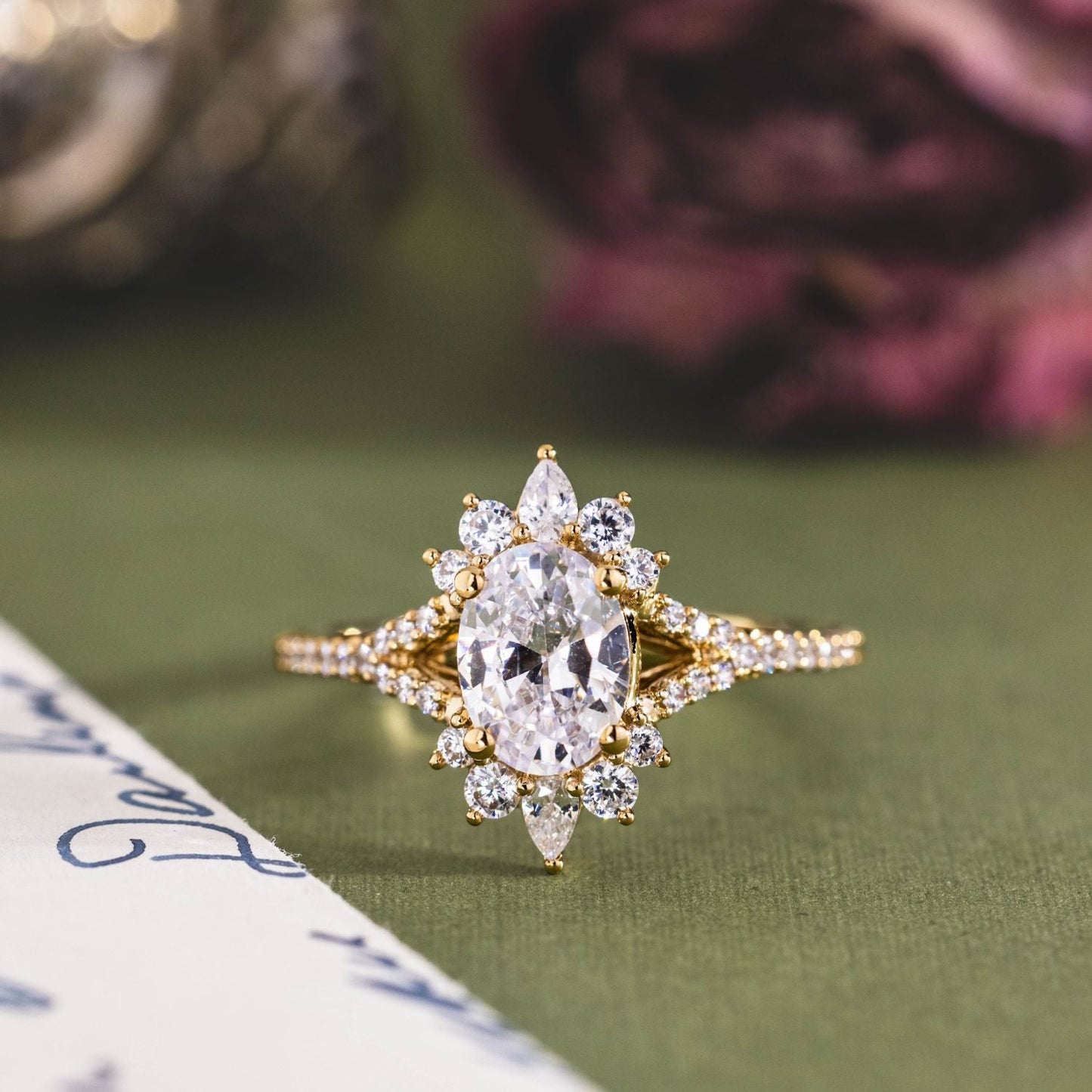 1 CT Oval Halo & Pave With Vintage Style Lab Grown Diamond Engagement Ring