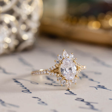 1 CT Oval Halo & Pave With Vintage Style Lab Grown Diamond Engagement Ring