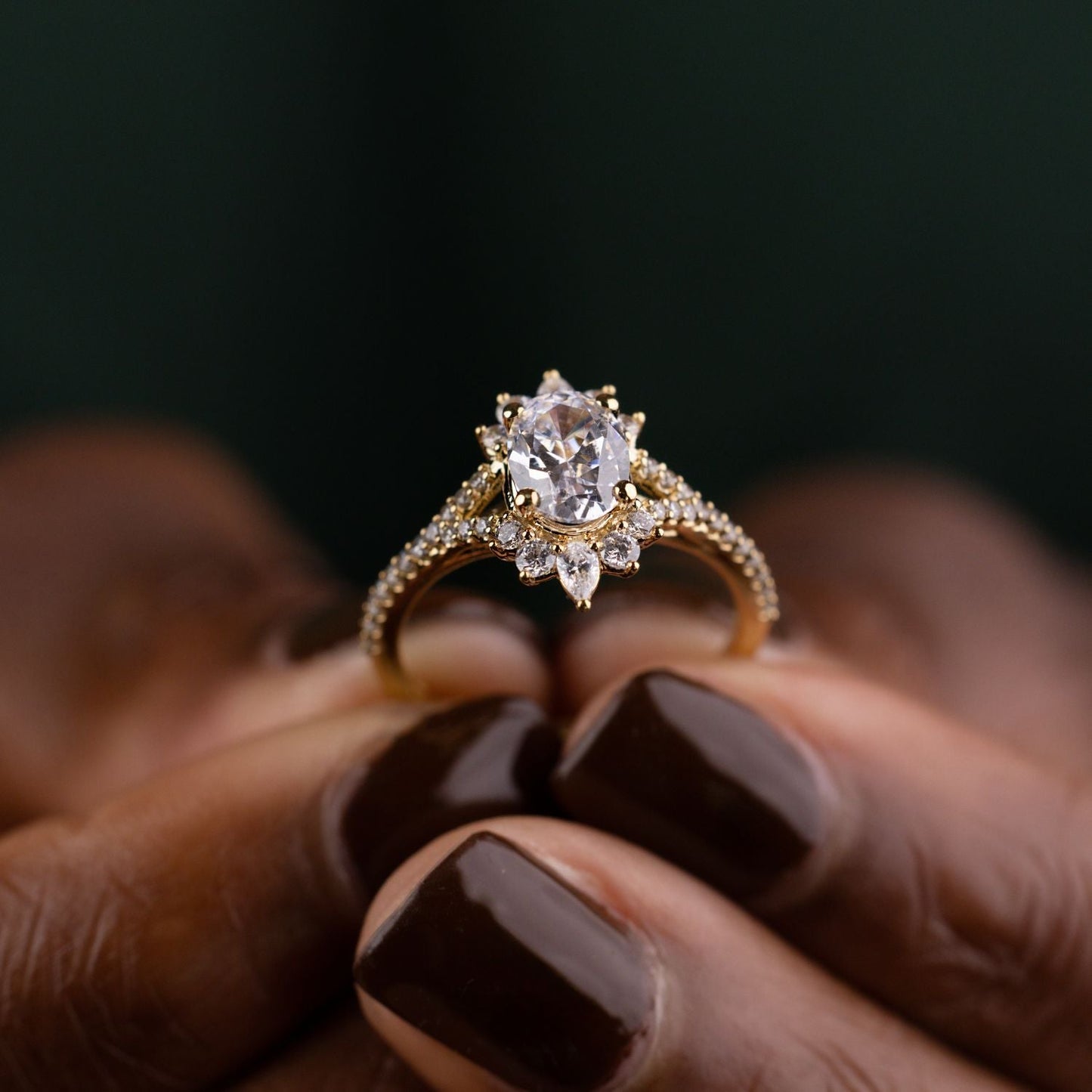 1 CT Oval Halo & Pave With Vintage Style Lab Grown Diamond Engagement Ring