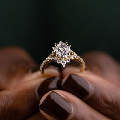 1 CT Oval Halo & Pave With Vintage Style Lab Grown Diamond Engagement Ring