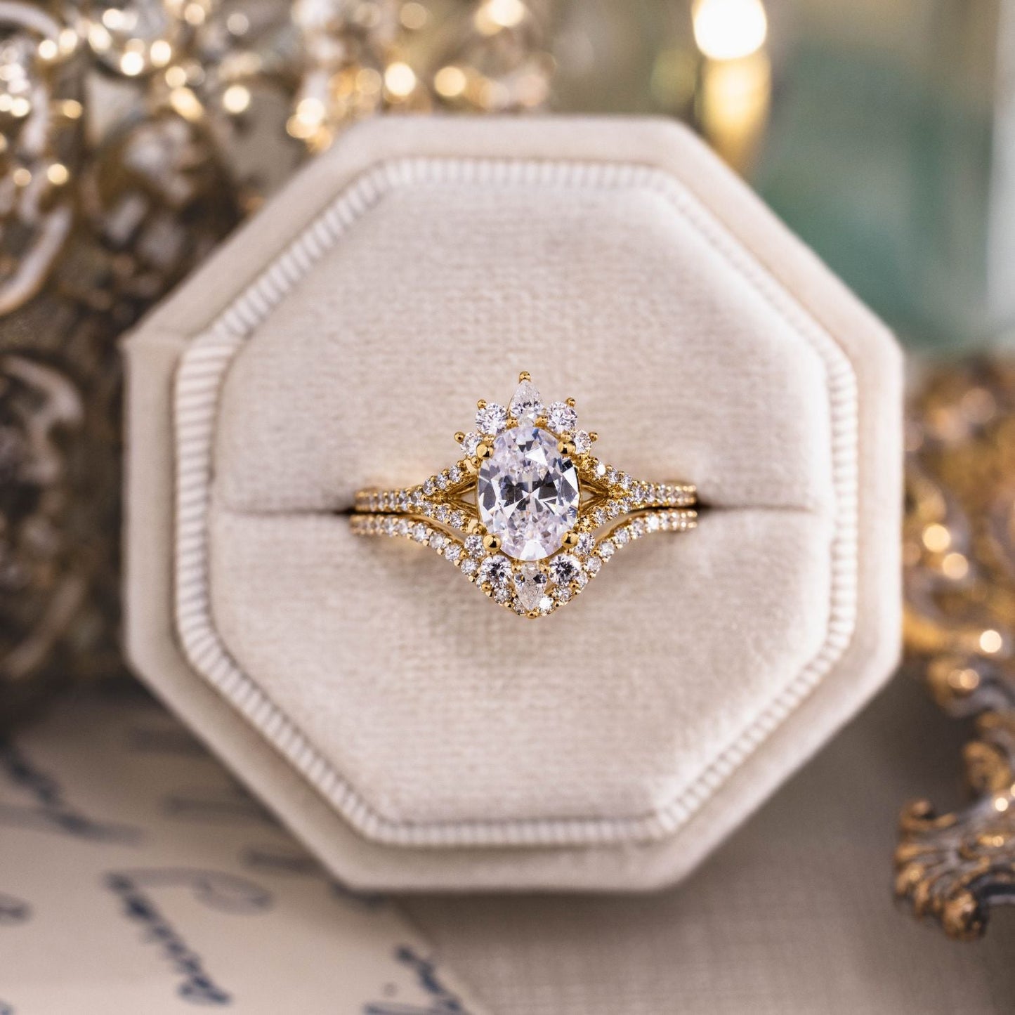 1 CT Oval Halo & Pave With Vintage Style Lab Grown Diamond Engagement Ring