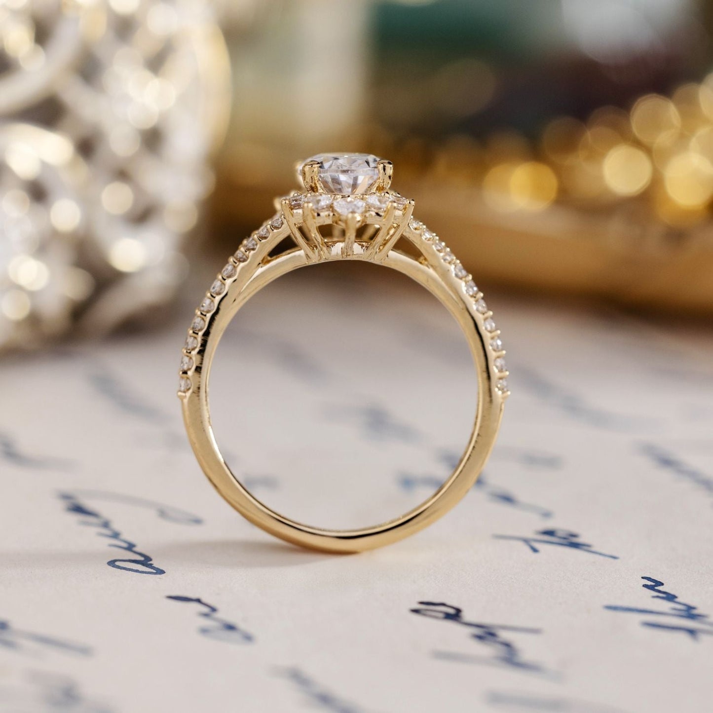 1 CT Oval Halo & Pave With Vintage Style Lab Grown Diamond Engagement Ring