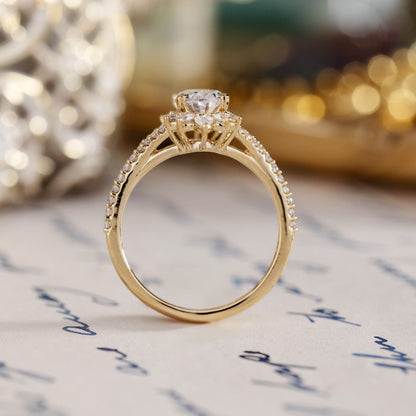 1 CT Oval Halo & Pave With Vintage Style Lab Grown Diamond Engagement Ring