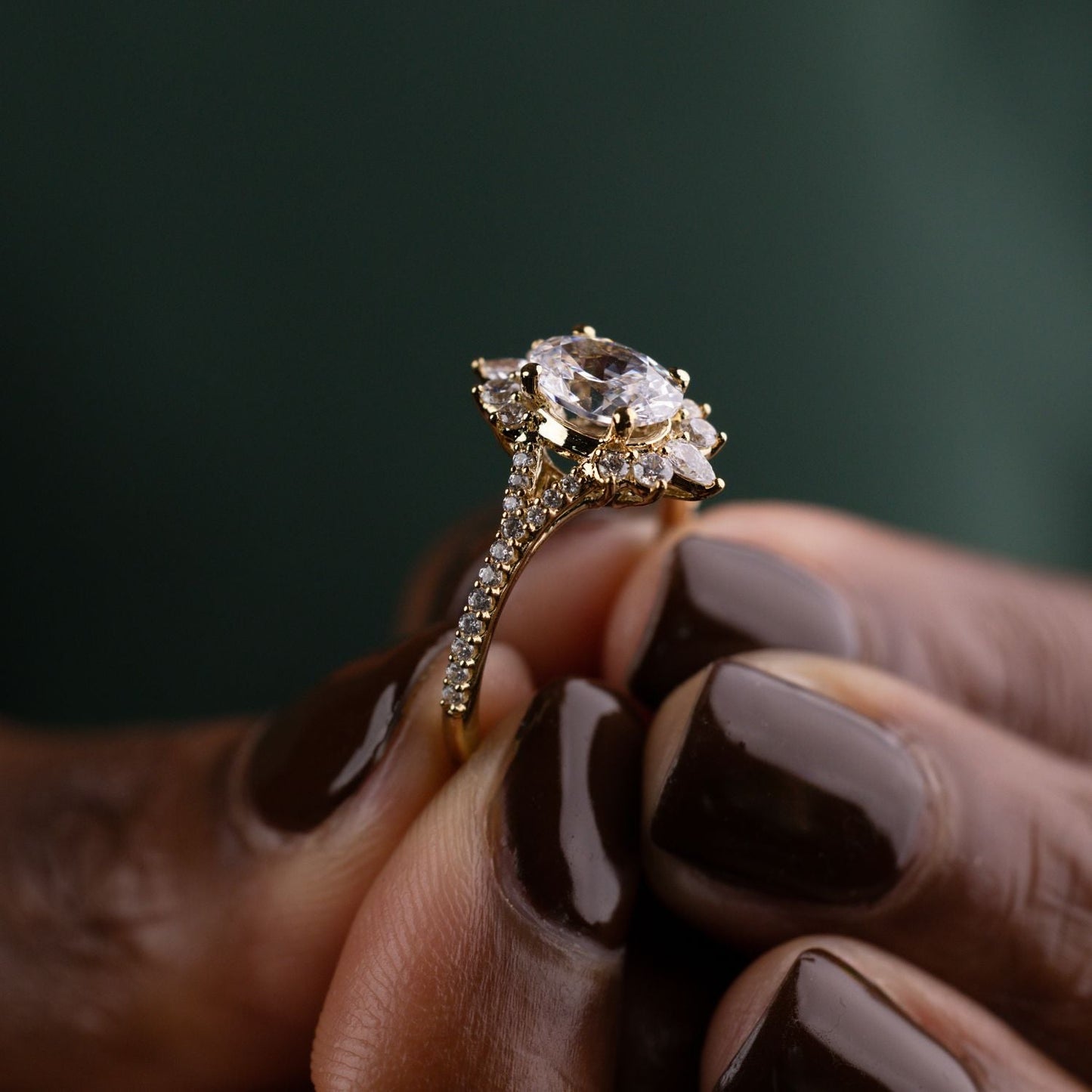 1 CT Oval Halo & Pave With Vintage Style Lab Grown Diamond Engagement Ring