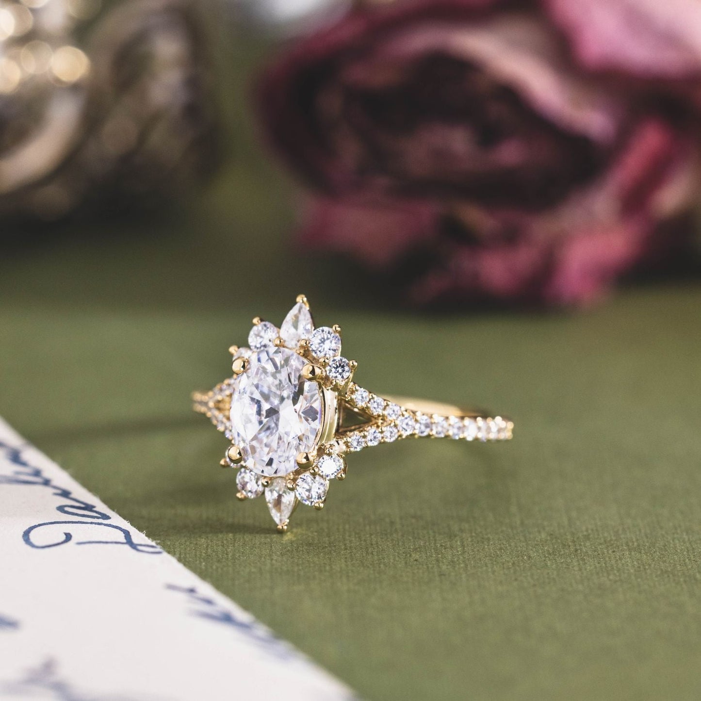 1 CT Oval Halo & Pave With Vintage Style Lab Grown Diamond Engagement Ring