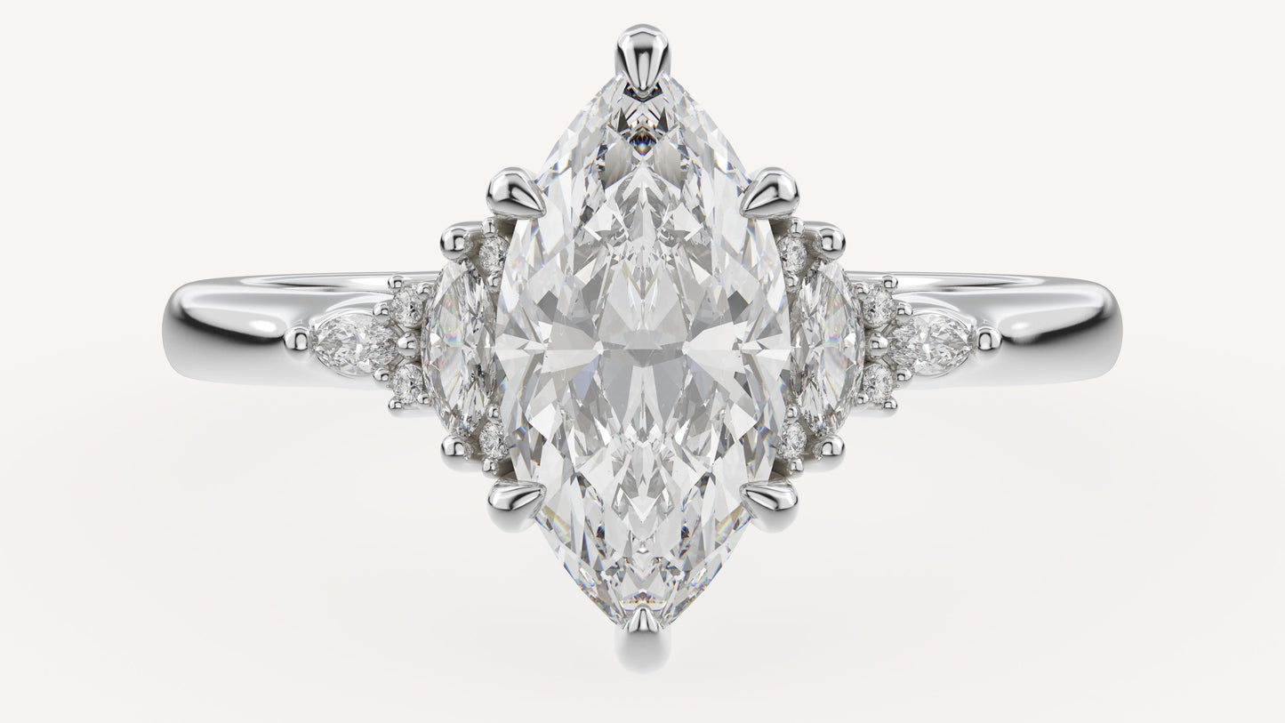Marquise Shaped Three Stone Lab Grown Diamond Engagement Ring