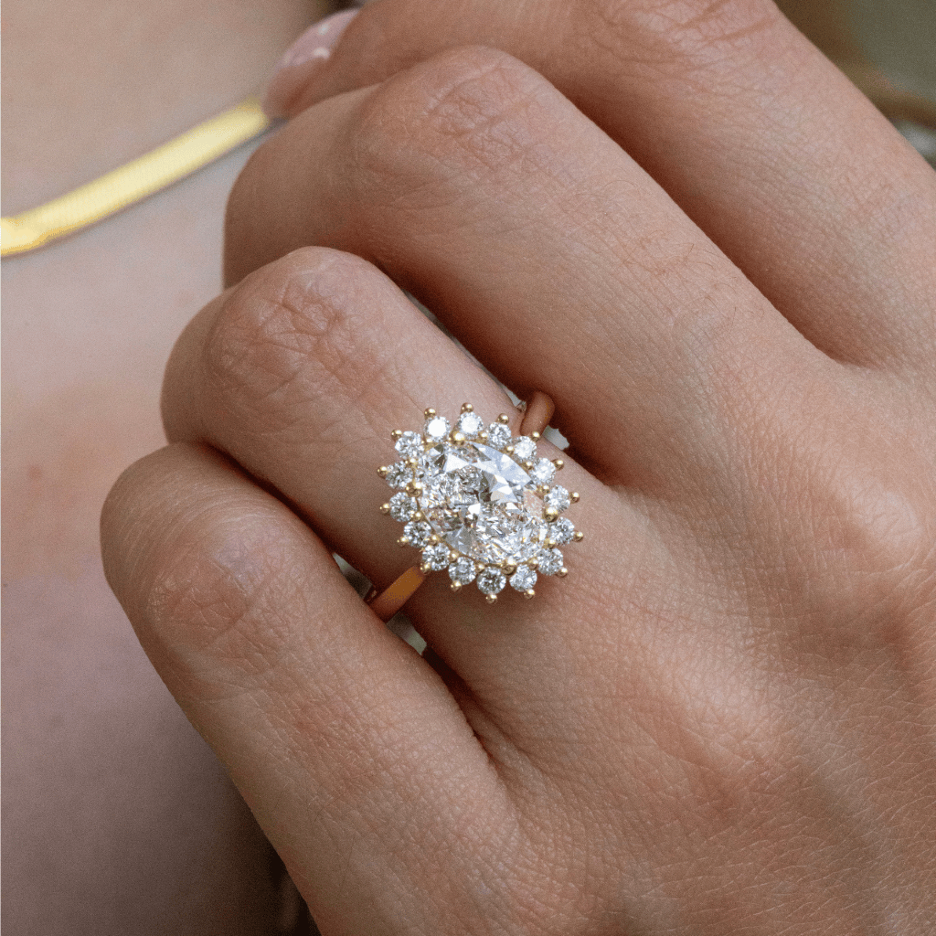 Marquise Shaped Three Stone Lab Grown Diamond Engagement Ring