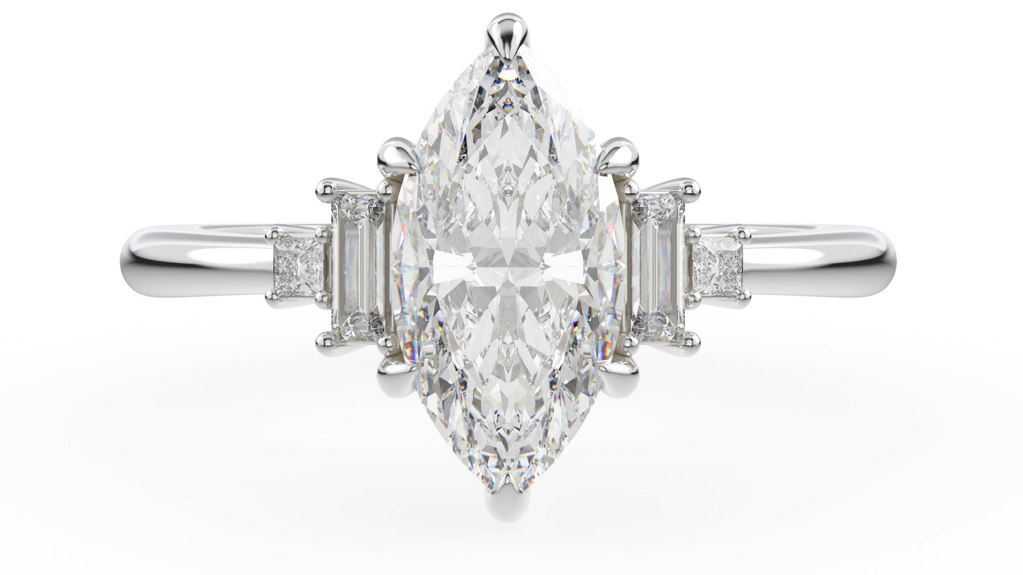 Marquise Shaped Three Stone Lab Grown Diamond Engagement Ring