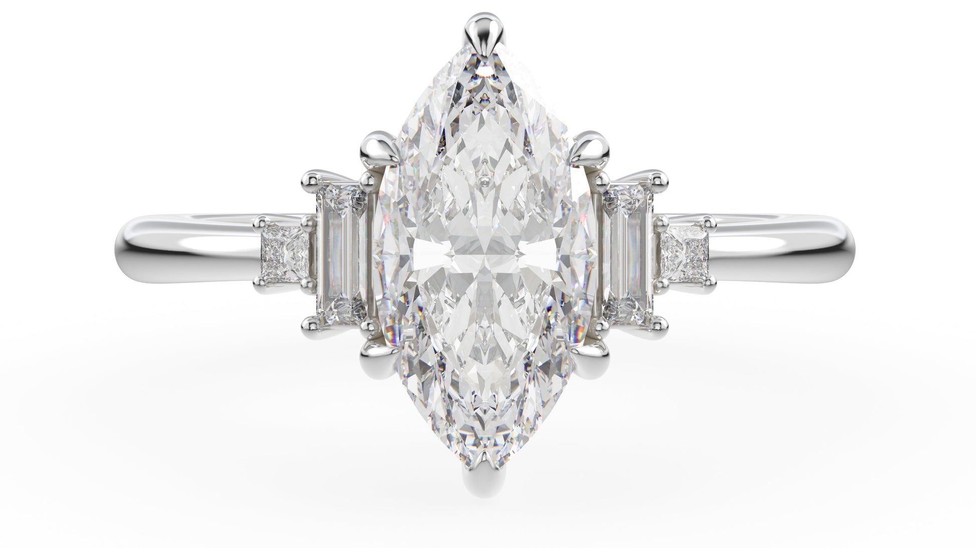 Marquise Shaped Three Stone Lab Grown Diamond Engagement Ring