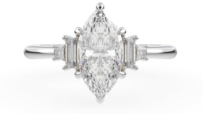 Marquise Shaped Three Stone Lab Grown Diamond Engagement Ring