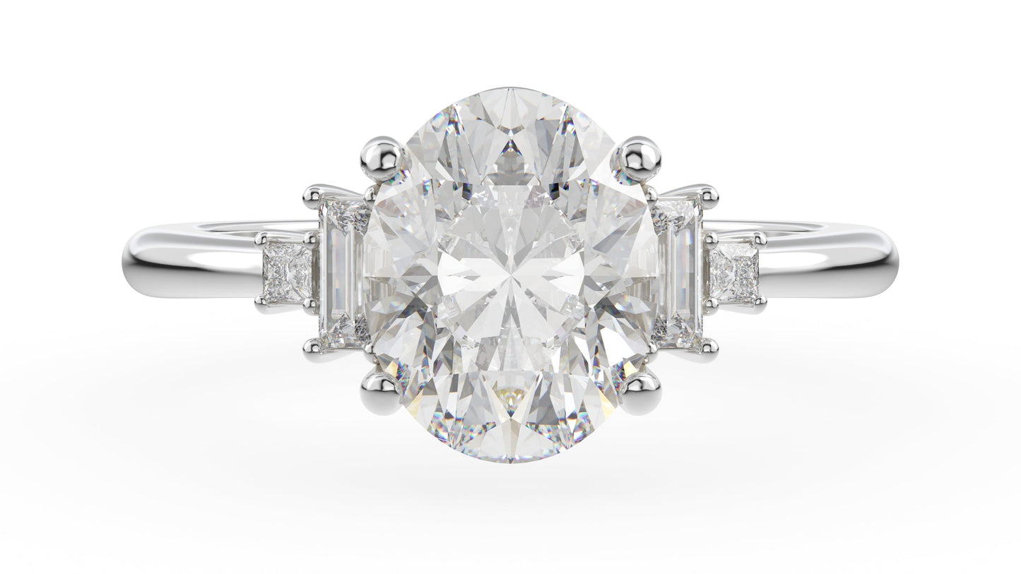 Marquise Shaped Three Stone Lab Grown Diamond Engagement Ring