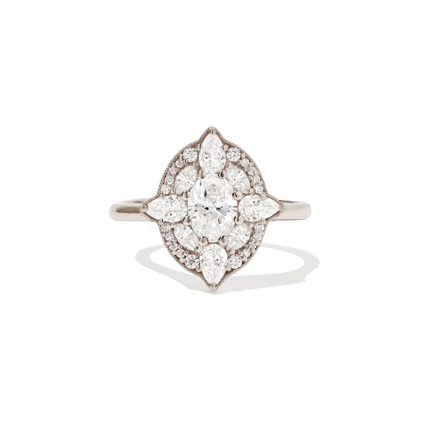 Marquise Shaped Three Stone Lab Grown Diamond Engagement Ring
