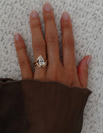 2.5 CT Pear Cut Solitaire Lab Grown Diamond Ring With Classic Plain Band