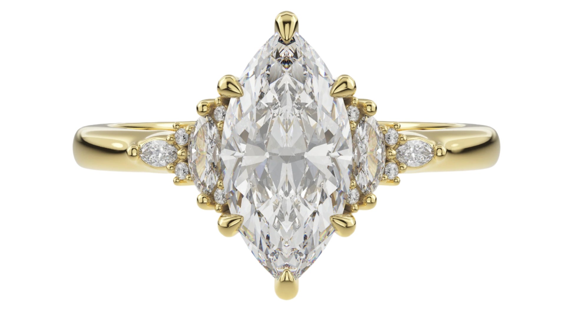 Marquise Shaped Three Stone Lab Grown Diamond Engagement Ring