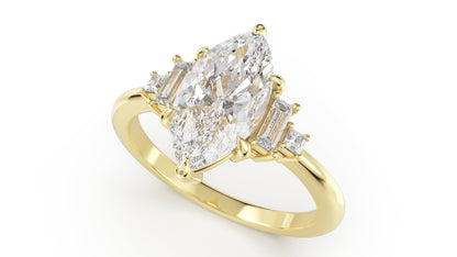 Marquise Shaped Three Stone Lab Grown Diamond Engagement Ring